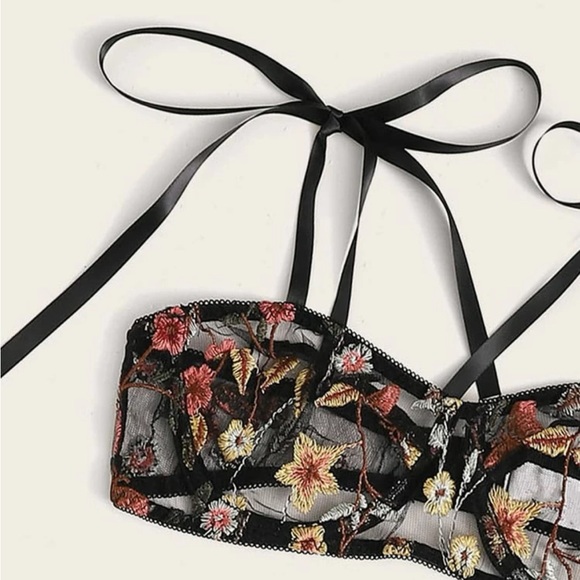 Floral Fall Embroidery Bra & Side Tie Thong - Picture 5 of 8